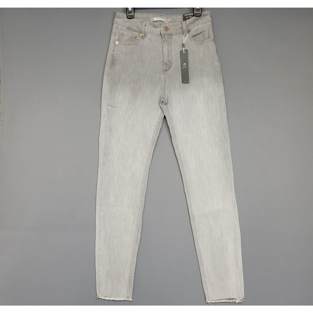 Tractr Jeans Womens 4 Slim High Rise Gray Mona Crop Raw‎ Hem Stretch Denim Pants